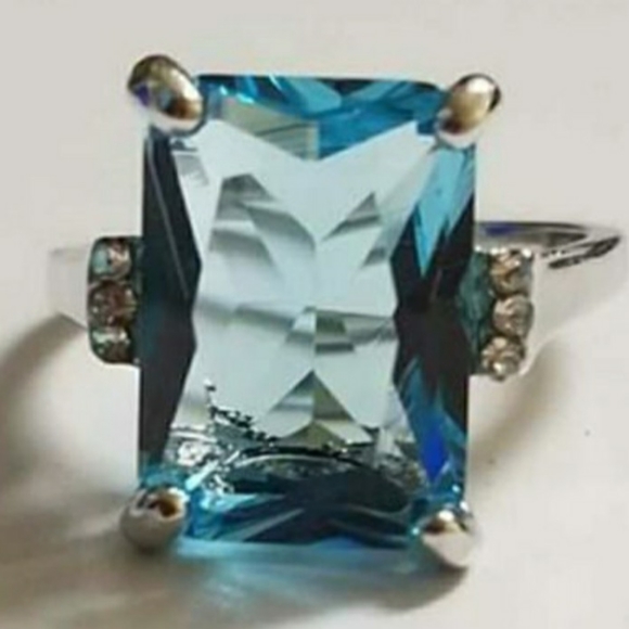 New Silver plated aquamarine ring 7 8 - Picture 3 of 7